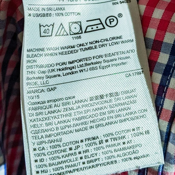 Gap mens medium  red white blue gingham patterned button up shirt - Picture 10 of 10